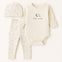 3 Pcs Newborn Baby Hello World Print Long Sleeve Romper, Pajama with Cap BS6420B